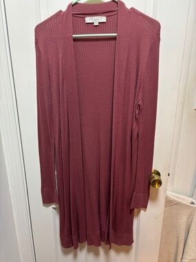LOFT Open-Front Long Cardigan in Dusty Rose